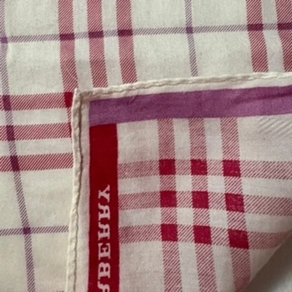 Vtg BURBERRY Scarf Handkerchief Nova Check Red White Pink 22